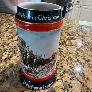 Budweiser stein with red, black, white accents